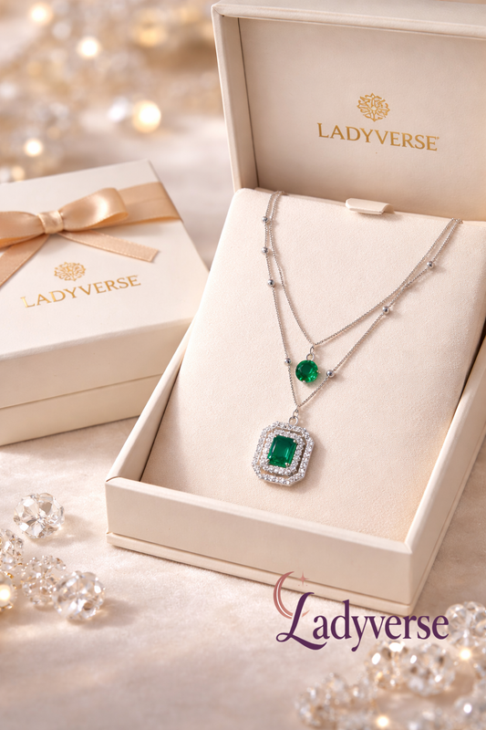 Emerald Elegance Double-Layer Pendant Necklace
