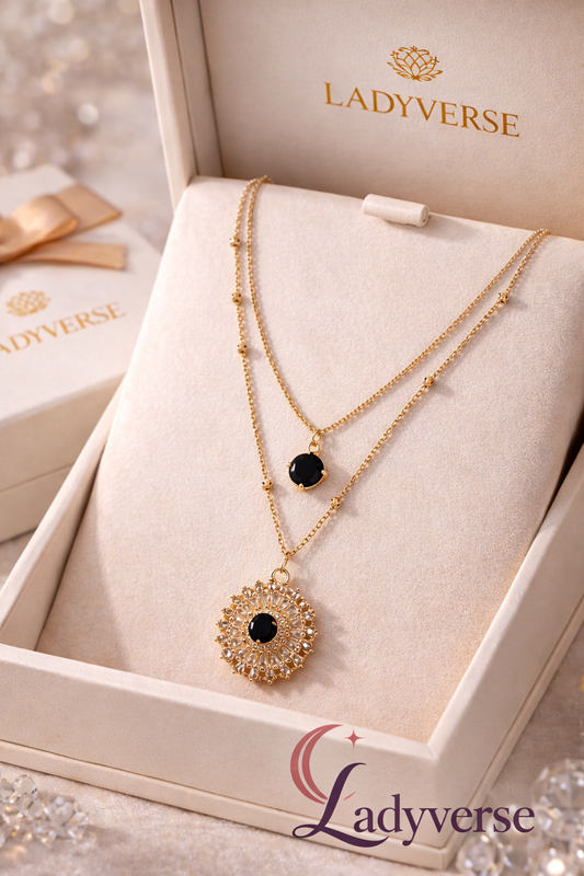Luxury Double-Layered Black Stone Pendant Necklace